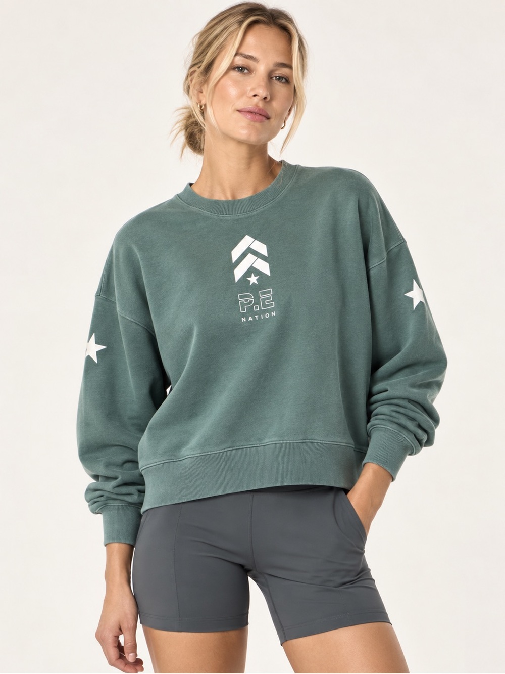 P.E Nation Heads Up Sweatshirt in Sage Green size S/Logo & Star Detail Like New!
